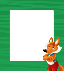 cartoon green frame with happy fox for different usage space for text
