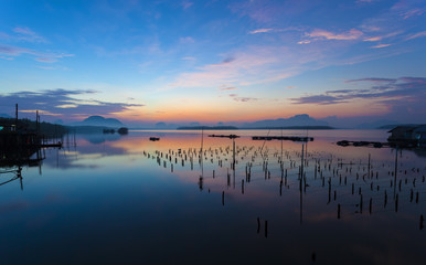 Beautiful sunrise landscape view of Samchong-tai in Phang-Nga,Thailand.