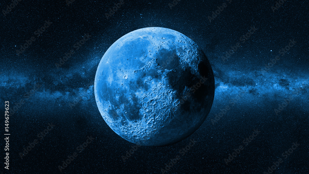 Wall mural blue moon in front of the milky way galaxy