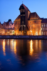 Naklejka premium The Crane in City of Gdansk at Night in Poland