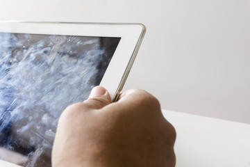 Touch screen tappad stains and fingerprints.