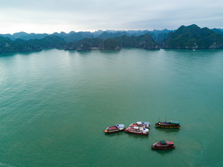 Halong Bay boats drone vietnam