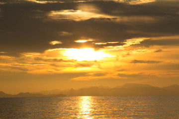 THAILAND - April 29, 2017:Beautiful Nature of Sunset Over the Sea with Twilight Sky at Ban Chuen Beach ,Trat