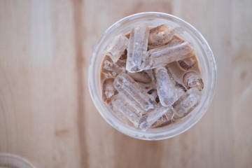 Iced cocoa in plastic cup