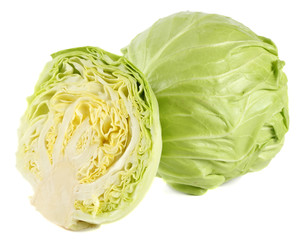 Cut green cabbage isolated on white background