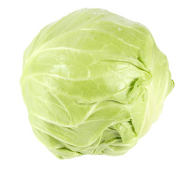 Cut green cabbage isolated on white background