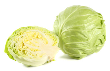 Cut green cabbage isolated on white background