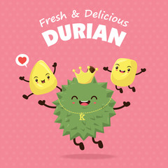 Vintage Durian poster design with vector durian character.