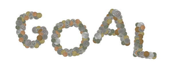 GOAL – Coins on white background