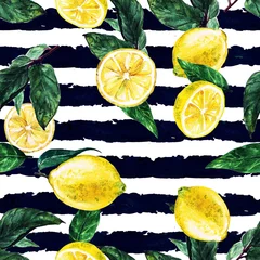 Wallpaper murals Watercolor fruits Lemons. Watercolor seamless pattern.