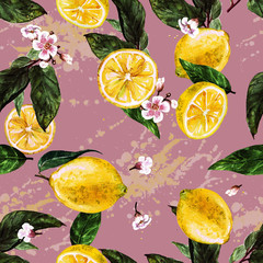 Lemons. Watercolor seamless pattern.