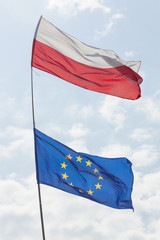 Naklejka na ściany i meble Flags of Poland and EU