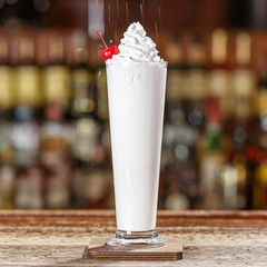 Frosted cappuccino on the bar