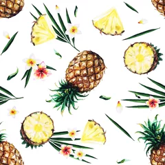 Foto op Aluminium Pineapples. Watercolor seamless pattern. © nataliahubbert