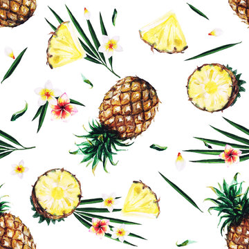 Pineapples. Watercolor seamless pattern.