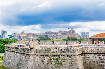View of cityscape of Cartagena with city wall