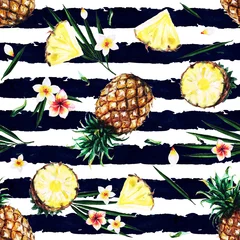 Foto op Canvas Pineapples. Watercolor seamless pattern. © nataliahubbert