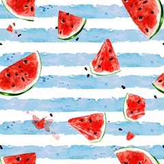 Foto op Canvas Watermelon. Watercolor seamless pattern. © nataliahubbert