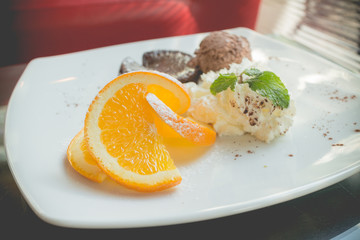 chocolate lava cake set with ice cream