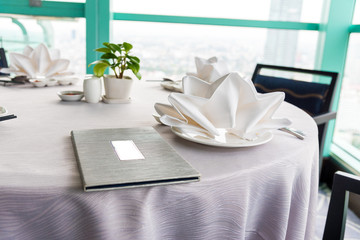 Food menu on the table in the restaurant.