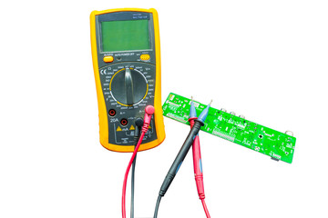 Digital multimeter on white background
