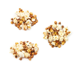 Pile of semi-cooked popcorn kernels