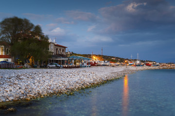 Houses on the coast in Pythagorio town on Samos island, Greece. 
