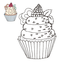 Coloring page with a cake. color version