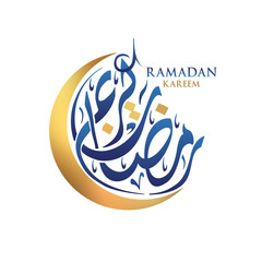 Ramadan Kareem moon Arabic calligraph beautiful greeting card with arabic calligraphy, template for menu, invitation, poster, banner, card for the celebration of Muslim community festival