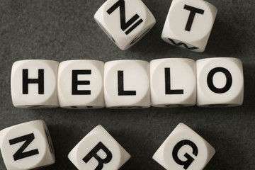 word hello on toy cubes