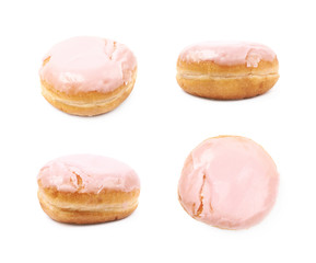 Pink glazed donut isolated