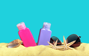 Sun protection set on beach