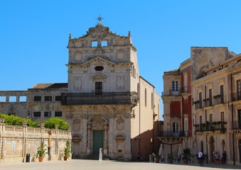 Fototapeta premium The old church of Santa Lucia-Al-Sepolcro was built in the 12th century, Syracuse. The temple is built in 2 styles: the lower part of the church is Baroque, the upper one is built in the Rococo style.
