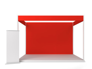 Trade show booth with banner