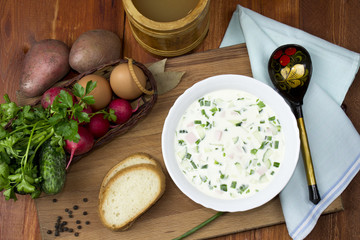 Cold soup with whey and white bread, okroshka