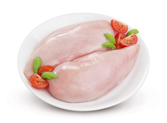 Raw chicken fillet breast isolated on white