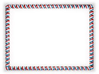 Obraz premium Frame and border of ribbon with the Luxembourg flag, edging from the golden rope. 3d illustration