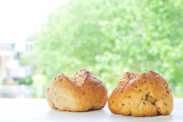 two cereal bread bun with panorama in dof