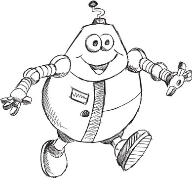 Doodle Robot Vector Drawing