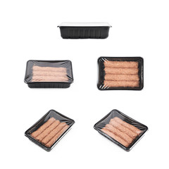 Boxed raw kebab meat isolated