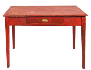 red wood table with drawer