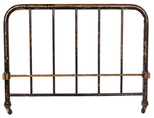 antique brass bed headboard against white background