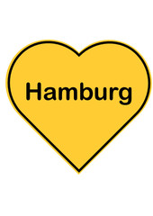 Herzlogo in der Farbe eines Ortsschildes Hamburg