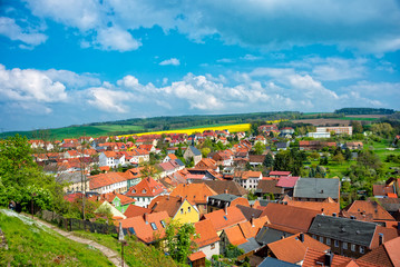 Obraz premium View over the village of Ranis in Thuringia in spring