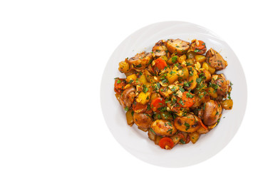 vegetables with mushrooms. top view. isolated on white