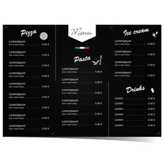 menu design for pizza and pasta on black