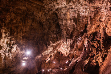 Saint Istvan caves in Lillafured, Miscolc, Hungary with stalactites