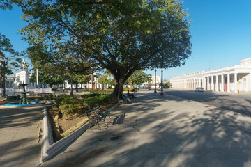 Cienfuegos, Cuba – January 1, 2017: street view around central park