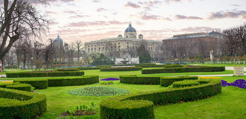 The Volksgarten People's Garden in Vienna, Austria. Panoramic view at early spring