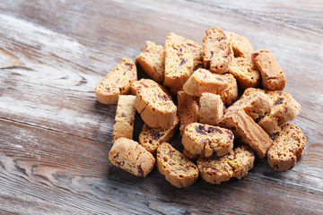 Cantuccini cookies on brown wooden table